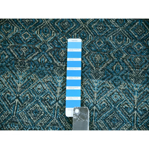 12'x12' Enamel Blue, Kohinoor Herat Small Geometric Repetitive Diamond Design, 100% Plush Wool, Hand Knotted, XL Square Oriental Rug FWR479970
