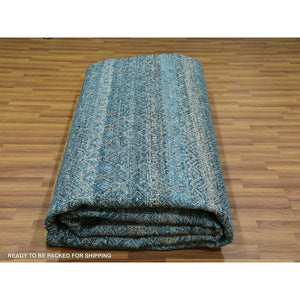12'x12' Enamel Blue, Kohinoor Herat Small Geometric Repetitive Diamond Design, 100% Plush Wool, Hand Knotted, XL Square Oriental Rug FWR479970