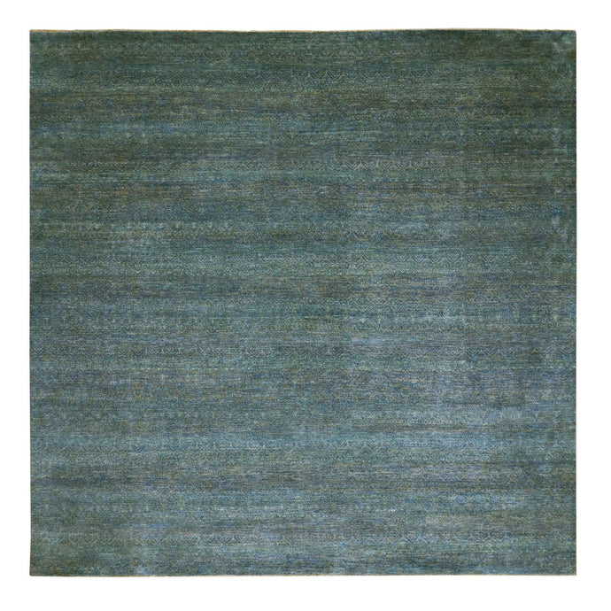 12'x12' Jungle Green, Soft To The Touch Kohinoor Herat, Diamond Shape Small Geometric Repetitive Design, Pure Wool, Hand Knotted, Square Oriental Rug FWR479976