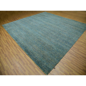 12'x12' Jungle Green, Soft To The Touch Kohinoor Herat, Diamond Shape Small Geometric Repetitive Design, Pure Wool, Hand Knotted, Square Oriental Rug FWR479976