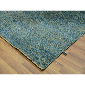 12'x12' Jungle Green, Soft To The Touch Kohinoor Herat, Diamond Shape Small Geometric Repetitive Design, Pure Wool, Hand Knotted, Square Oriental Rug FWR479976