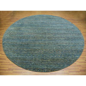 12'x12' Myrtle Green, Tone On Tone, Hand Knotted Plush Pile 100% Wool, Kohinoor Herat With Diamond Shaped Small Geometric Repetitive Design, Round Oriental Rug FWR479982