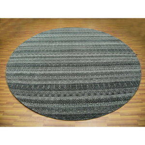 12'x12' Graphite Gray, All Plush Wool, Small Geometric Repetitive Motifs Round Kohinoor Herat Pattern, Hand Knotted, Oriental Rug FWR479994
