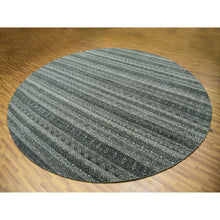 Load image into Gallery viewer, 12&#39;x12&#39; Graphite Gray, All Plush Wool, Small Geometric Repetitive Motifs Round Kohinoor Herat Pattern, Hand Knotted, Oriental Rug FWR479994