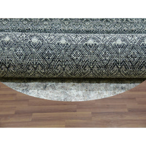 12'x12' Graphite Gray, All Plush Wool, Small Geometric Repetitive Motifs Round Kohinoor Herat Pattern, Hand Knotted, Oriental Rug FWR479994
