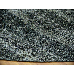 12'x12' Graphite Gray, All Plush Wool, Small Geometric Repetitive Motifs Round Kohinoor Herat Pattern, Hand Knotted, Oriental Rug FWR479994
