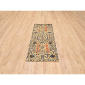 2'7"x6' Almond Brown, Silk With Textured Wool, Hand Knotted, Cypress Tree Design, Runner, Oriental Rug FWR480144