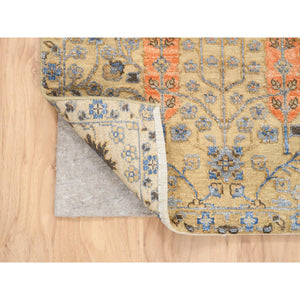 2'7"x6' Almond Brown, Silk With Textured Wool, Hand Knotted, Cypress Tree Design, Runner, Oriental Rug FWR480144