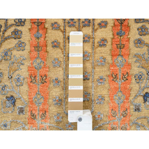 2'7"x6' Almond Brown, Silk With Textured Wool, Hand Knotted, Cypress Tree Design, Runner, Oriental Rug FWR480144