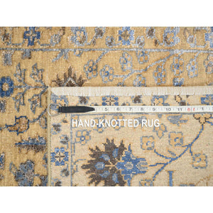 2'7"x6' Almond Brown, Silk With Textured Wool, Hand Knotted, Cypress Tree Design, Runner, Oriental Rug FWR480144