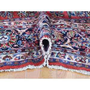 10'5"x13'7" Tomato Red, Antique Persian Sarouk with Flower Bouquet Design, Full Pile Soft and Clean Mint Condition, Hand Knotted 100% Wool Oriental Rug FWR480324