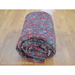 10'5"x13'7" Tomato Red, Antique Persian Sarouk with Flower Bouquet Design, Full Pile Soft and Clean Mint Condition, Hand Knotted 100% Wool Oriental Rug FWR480324