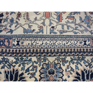 14'3"x15'7" Ivory, Antique Persian Bakhtiar with Rare All Over Design, Excellent Condition Hand Knotted Pure Wool, Signed by Kashan Carpets, Large Squarish Oversized Oriental Rug FWR480330