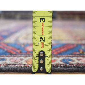 4'x10'3" Yellow, Antique Persian Bakshaish Abrash Paisley Design with Serrated Leaf Border, Excellent Condition Pure Wool, Clean Hand Knotted, Wide Runner Oriental Rug FWR480348