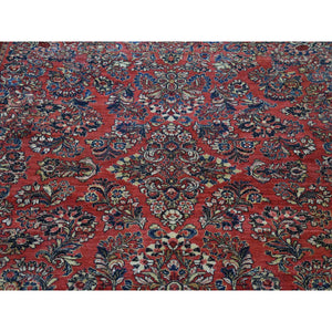 7'10"x9'10" Tomato Red, Antique Persian Sarouk With Flower Bouquet Design, Full Pile, Mint Condition, Soft Wool, Hand Knotted, Clean, Sides And Ends Professionally Secured, Oriental Rug FWR480384
