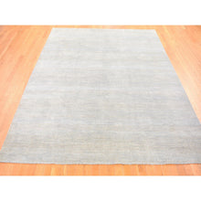 Load image into Gallery viewer, 8&#39;1&quot;x9&#39;10&quot; Light Grey, Modern, Hand Knotted, Grass Design, Densely Woven, Wool And Silk, Oriental Rug FWR480390