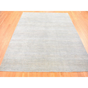 8'1"x9'10" Light Grey, Modern, Hand Knotted, Grass Design, Densely Woven, Wool And Silk, Oriental Rug FWR480390