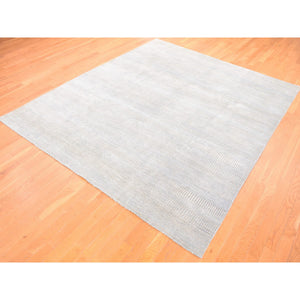 8'1"x9'10" Light Grey, Modern, Hand Knotted, Grass Design, Densely Woven, Wool And Silk, Oriental Rug FWR480390