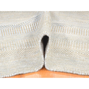 8'1"x9'10" Light Grey, Modern, Hand Knotted, Grass Design, Densely Woven, Wool And Silk, Oriental Rug FWR480390