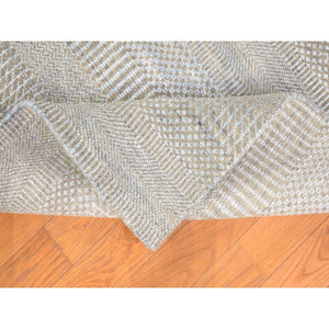 8'1"x9'10" Light Grey, Modern, Hand Knotted, Grass Design, Densely Woven, Wool And Silk, Oriental Rug FWR480390