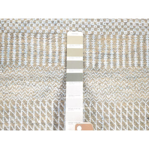 8'1"x9'10" Light Grey, Modern, Hand Knotted, Grass Design, Densely Woven, Wool And Silk, Oriental Rug FWR480390