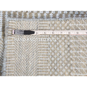 8'1"x9'10" Light Grey, Modern, Hand Knotted, Grass Design, Densely Woven, Wool And Silk, Oriental Rug FWR480390