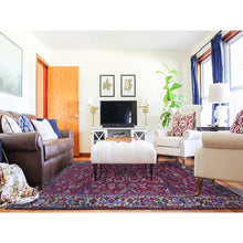 Load image into Gallery viewer, 7&#39;4&quot;x9&#39;9&quot; Tomato Red With Gold, Antique Persian Heriz All Over Geometric Design, Pure Wool, Full Pile, Excellent Condition, Hand Knotted, Clean, Sides And Ends Professionally Secured, Oriental Rug FWR480414