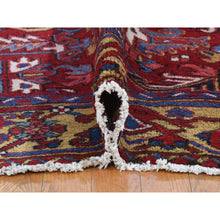 Load image into Gallery viewer, 7&#39;4&quot;x9&#39;9&quot; Tomato Red With Gold, Antique Persian Heriz All Over Geometric Design, Pure Wool, Full Pile, Excellent Condition, Hand Knotted, Clean, Sides And Ends Professionally Secured, Oriental Rug FWR480414