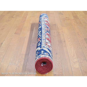 5'x6'7" Aurora Pink, Kazak with Geometric Medallions Design, Hand Knotted, Vegetable Dyes, Denser Weave, Pure Wool, Oriental Rug FWR2004