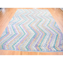 Load image into Gallery viewer, 10&#39;3&quot;x13&#39;2&quot; Blue, Afghan Kilim With Geometric Design, Multicolor Flat Weave, Vertical Zig Zag Design, Vegetable Dyes, Pure Wool, Hand Knotted Oriental Rug FWR480510