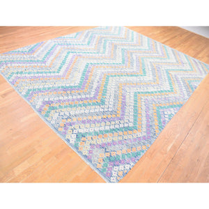 10'3"x13'2" Blue, Afghan Kilim With Geometric Design, Multicolor Flat Weave, Vertical Zig Zag Design, Vegetable Dyes, Pure Wool, Hand Knotted Oriental Rug FWR480510