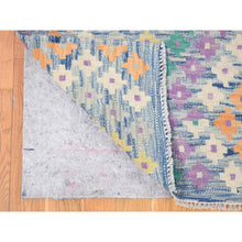 Load image into Gallery viewer, 10&#39;3&quot;x13&#39;2&quot; Blue, Afghan Kilim With Geometric Design, Multicolor Flat Weave, Vertical Zig Zag Design, Vegetable Dyes, Pure Wool, Hand Knotted Oriental Rug FWR480510