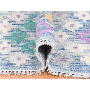 10'3"x13'2" Blue, Afghan Kilim With Geometric Design, Multicolor Flat Weave, Vertical Zig Zag Design, Vegetable Dyes, Pure Wool, Hand Knotted Oriental Rug FWR480510
