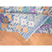 Load image into Gallery viewer, 10&#39;3&quot;x13&#39;2&quot; Blue, Afghan Kilim With Geometric Design, Multicolor Flat Weave, Vertical Zig Zag Design, Vegetable Dyes, Pure Wool, Hand Knotted Oriental Rug FWR480510