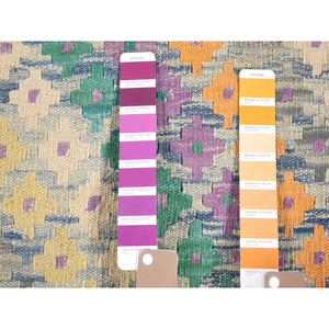 10'3"x13'2" Blue, Afghan Kilim With Geometric Design, Multicolor Flat Weave, Vertical Zig Zag Design, Vegetable Dyes, Pure Wool, Hand Knotted Oriental Rug FWR480510