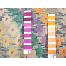 Load image into Gallery viewer, 10&#39;3&quot;x13&#39;2&quot; Blue, Afghan Kilim With Geometric Design, Multicolor Flat Weave, Vertical Zig Zag Design, Vegetable Dyes, Pure Wool, Hand Knotted Oriental Rug FWR480510