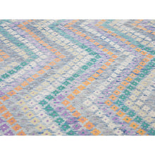 Load image into Gallery viewer, 10&#39;3&quot;x13&#39;2&quot; Blue, Afghan Kilim With Geometric Design, Multicolor Flat Weave, Vertical Zig Zag Design, Vegetable Dyes, Pure Wool, Hand Knotted Oriental Rug FWR480510