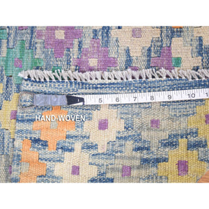10'3"x13'2" Blue, Afghan Kilim With Geometric Design, Multicolor Flat Weave, Vertical Zig Zag Design, Vegetable Dyes, Pure Wool, Hand Knotted Oriental Rug FWR480510