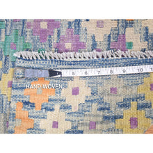 Load image into Gallery viewer, 10&#39;3&quot;x13&#39;2&quot; Blue, Afghan Kilim With Geometric Design, Multicolor Flat Weave, Vertical Zig Zag Design, Vegetable Dyes, Pure Wool, Hand Knotted Oriental Rug FWR480510