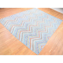 Load image into Gallery viewer, 10&#39;3&#39;x13&#39;3&quot; Light Blue, Afghan Kilim With Geometric Design, Multicolor Vegetable Dyes Flat Weave Vertical Zig Zag Design, Hand Knotted Pure Wool Oriental Rug FWR480516