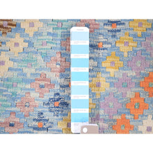 Load image into Gallery viewer, 10&#39;3&#39;x13&#39;3&quot; Light Blue, Afghan Kilim With Geometric Design, Multicolor Vegetable Dyes Flat Weave Vertical Zig Zag Design, Hand Knotted Pure Wool Oriental Rug FWR480516