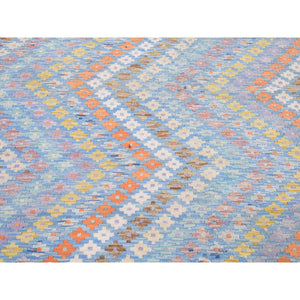 10'3'x13'3" Light Blue, Afghan Kilim With Geometric Design, Multicolor Vegetable Dyes Flat Weave Vertical Zig Zag Design, Hand Knotted Pure Wool Oriental Rug FWR480516