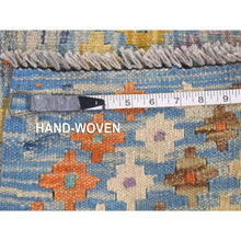 Load image into Gallery viewer, 10&#39;3&#39;x13&#39;3&quot; Light Blue, Afghan Kilim With Geometric Design, Multicolor Vegetable Dyes Flat Weave Vertical Zig Zag Design, Hand Knotted Pure Wool Oriental Rug FWR480516