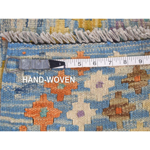 10'3'x13'3" Light Blue, Afghan Kilim With Geometric Design, Multicolor Vegetable Dyes Flat Weave Vertical Zig Zag Design, Hand Knotted Pure Wool Oriental Rug FWR480516