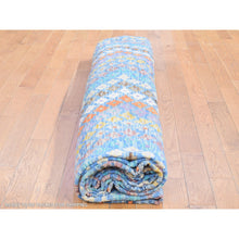 Load image into Gallery viewer, 10&#39;3&#39;x13&#39;3&quot; Light Blue, Afghan Kilim With Geometric Design, Multicolor Vegetable Dyes Flat Weave Vertical Zig Zag Design, Hand Knotted Pure Wool Oriental Rug FWR480516