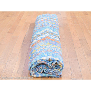 10'3'x13'3" Light Blue, Afghan Kilim With Geometric Design, Multicolor Vegetable Dyes Flat Weave Vertical Zig Zag Design, Hand Knotted Pure Wool Oriental Rug FWR480516
