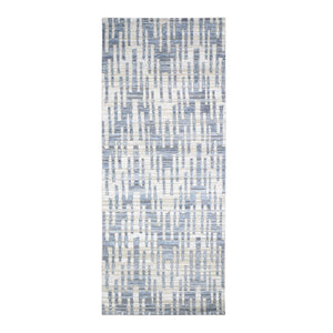 4'x10'3" Gray, Zigzag with Graph Design, Pure Silk and Textured Wool, Hand Knotted Wide Runner Oriental Rug FWR480528