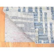 Load image into Gallery viewer, 4&#39;x10&#39;3&quot; Gray, Zigzag With Graph Design, Pure Silk And Textured Wool, Hand Knotted Wide Runner Oriental Rug FWR480528