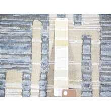 Load image into Gallery viewer, 4&#39;x10&#39;3&quot; Gray, Zigzag With Graph Design, Pure Silk And Textured Wool, Hand Knotted Wide Runner Oriental Rug FWR480528