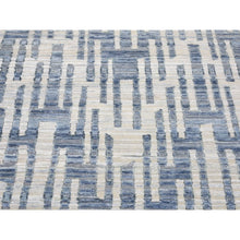 Load image into Gallery viewer, 4&#39;x10&#39;3&quot; Gray, Zigzag with Graph Design, Pure Silk and Textured Wool, Hand Knotted Wide Runner Oriental Rug FWR480528